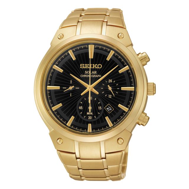 Men's Seiko Solar Chronograph Watch with Black Dial (Model: SSC320)|Peoples Jewellers