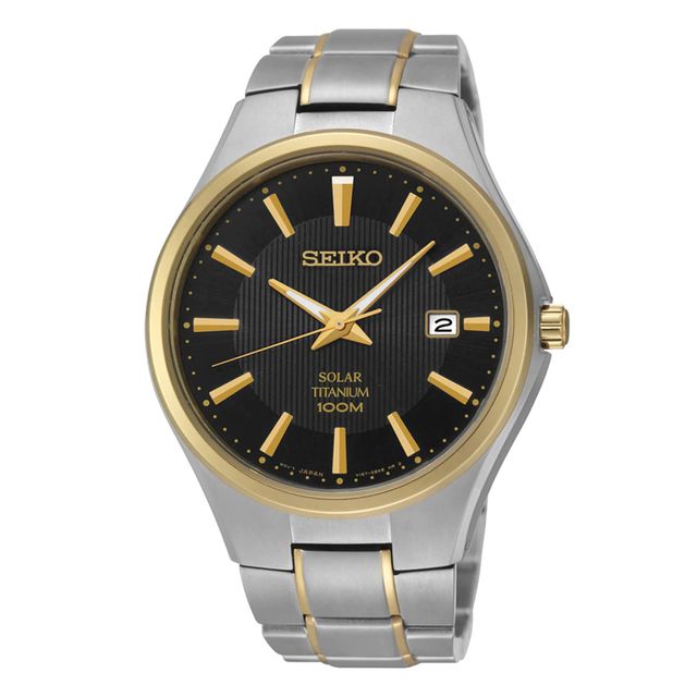 Men's Seiko Solar Titanium Watch with Black Dial (Model: SNE382)|Peoples Jewellers