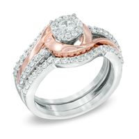 1.00 CT. T.W. Diamond Swirl Three Piece Bridal Set in 14K Two-Tone Gold|Peoples Jewellers