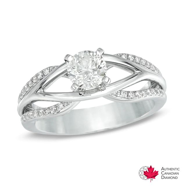 0.92 CT. T.W. Canadian Certified Diamond Split Shank Engagement Ring in 14K White Gold (I/I2)|Peoples Jewellers