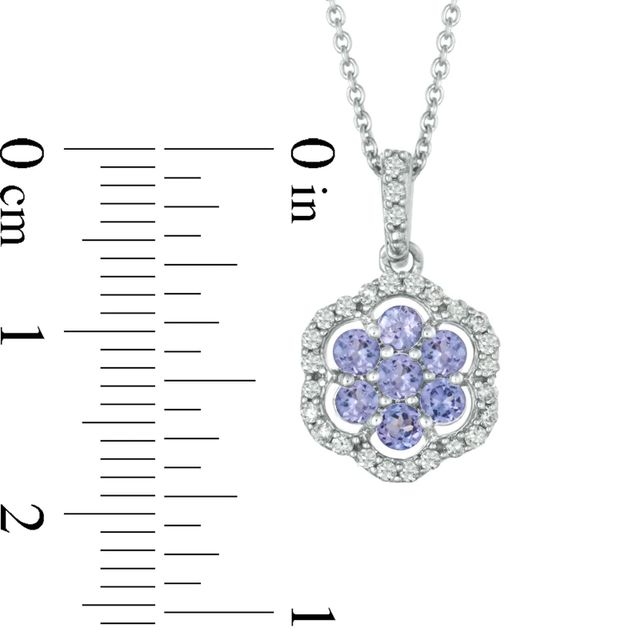 Tanzanite and 0.20 CT. T.W Diamond Flower Pendant in Sterling Silver