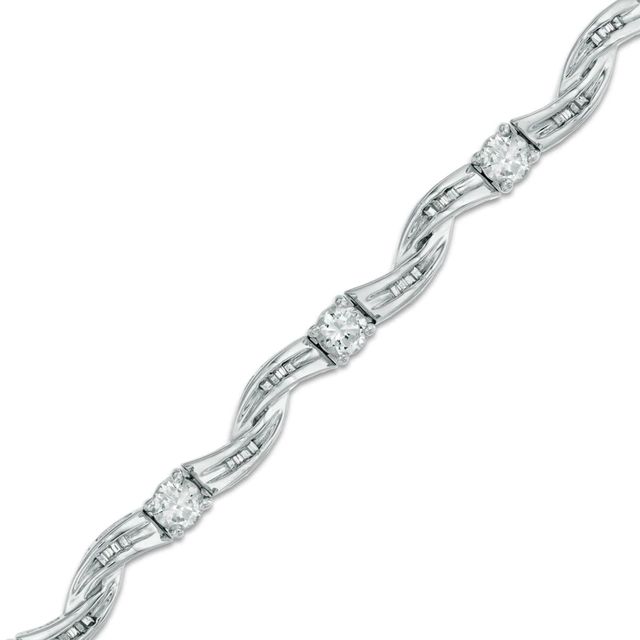 Lab-Created Sapphire and Diamond Accent Twist Bracelet in Sterling Silver