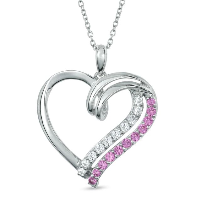 Lab-Created Pink and White Sapphire Heart Pendant in Sterling Silver|Peoples Jewellers