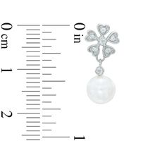 6.0-7.0mm Freshwater Cultured Pearl and Lab-Created White Topaz Flower Drop Earrings in Sterling Silver|Peoples Jewellers