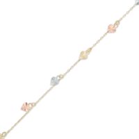 Dangle Heart Anklet in 10K Tri-Tone Gold - 11"|Peoples Jewellers