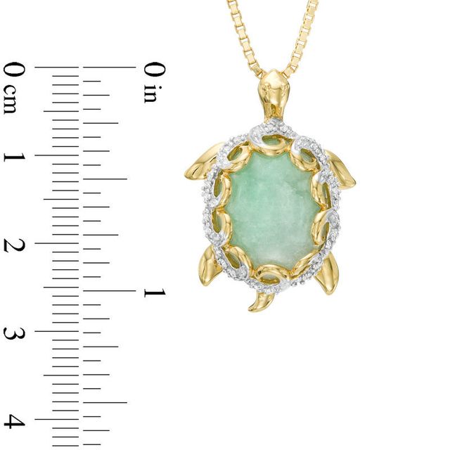 Oval Green Jade and Diamond Accent Turtle Pendant in 10K Gold|Peoples Jewellers