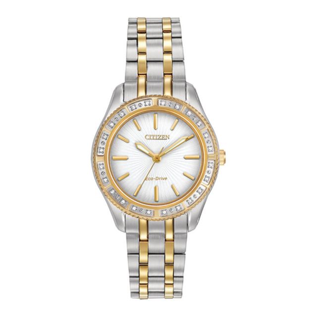 Ladies' Citizen Eco-Drive® Carina Diamond Accent Two-Tone Watch with White Dial (Model: EM0244-55A)|Peoples Jewellers
