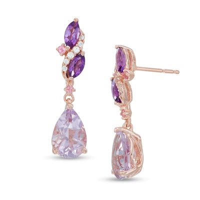 Multi-Gemstone and Lab-Created White Sapphire Drop Earrings in Sterling Silver with 14K Rose Gold Plate|Peoples Jewellers