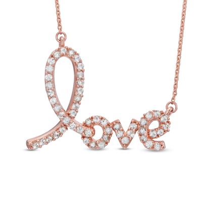 Lab-Created White Sapphire "Love" Necklace in Sterling Silver with 14K Rose Gold Plate - 16.5"|Peoples Jewellers