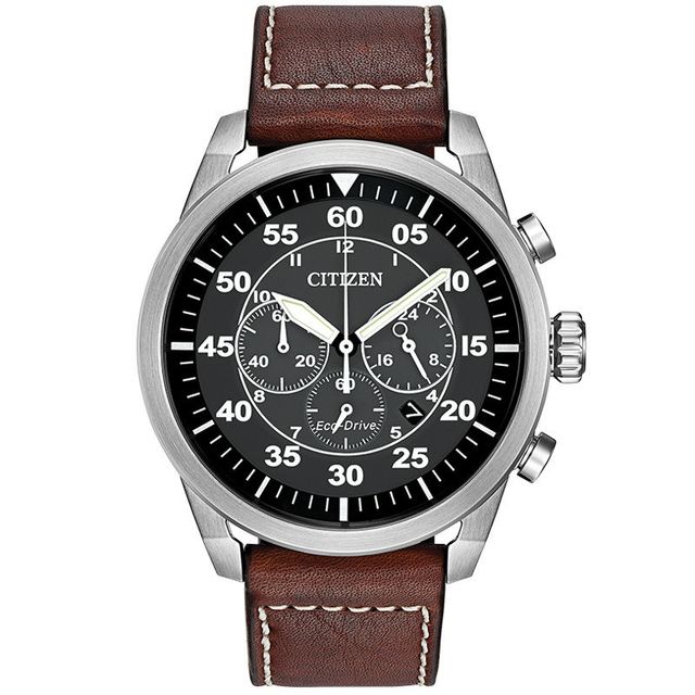 Men's Citizen Eco-Drive® Avion Chronograph Strap Watch with Black Dial (Model: CA4210-24E)|Peoples Jewellers