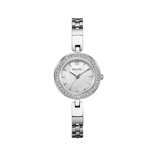 Ladies' Bulova Crystal Accent Watch with Mother-of-Pearl Dial and Interchangeable Bezel Box Set (Model: 98X107)|Peoples Jewellers