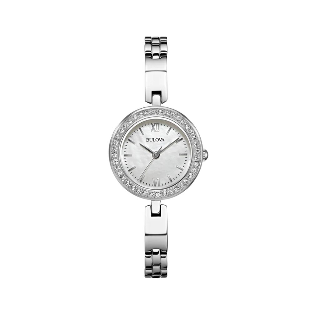 Ladies' Bulova Crystal Accent Watch with Mother-of-Pearl Dial and Interchangeable Bezel Box Set (Model: 98X107)|Peoples Jewellers