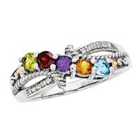 Mother's Simulated Birthstone and Diamond Accent Ring in Sterling Silver and 14K Gold (5 Stones)|Peoples Jewellers