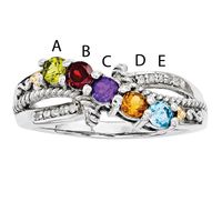 Mother's Simulated Birthstone and Diamond Accent Ring in Sterling Silver and 14K Gold (5 Stones)|Peoples Jewellers