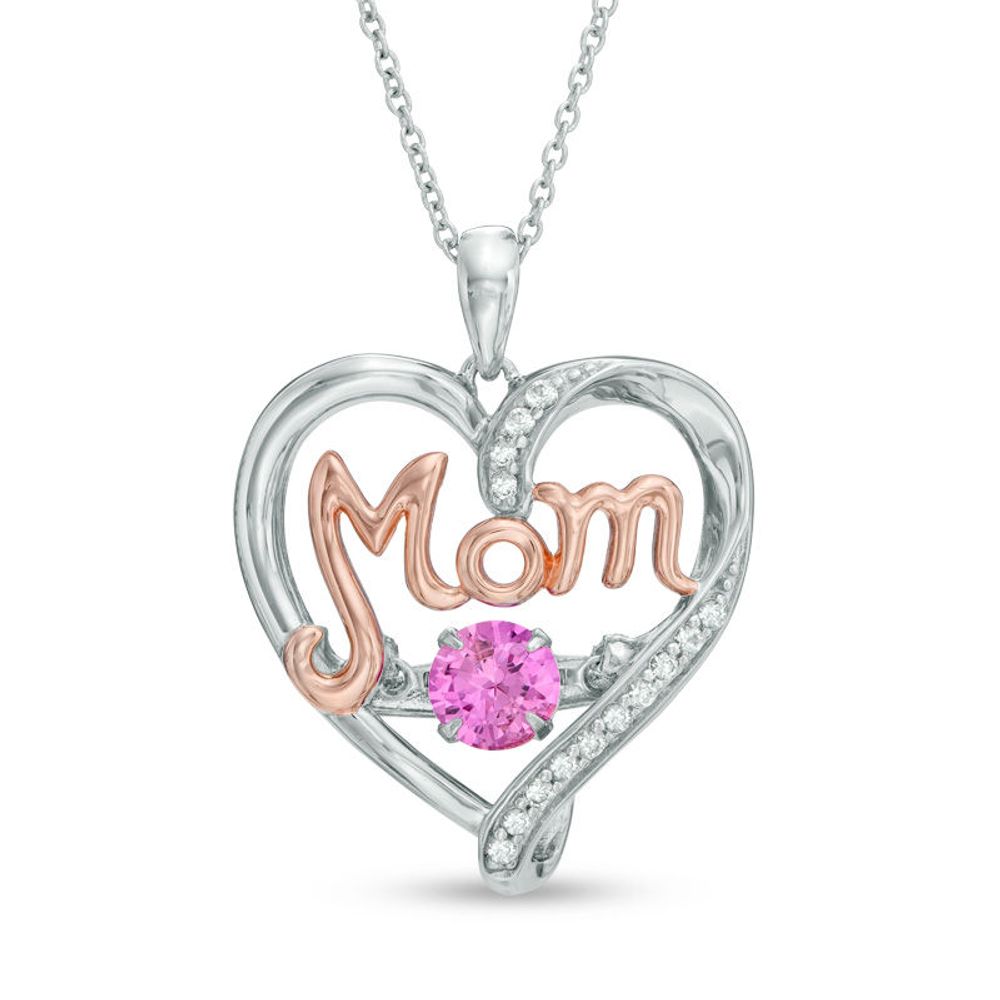 Unstoppable Love™ Lab-Created Pink and White Sapphire MOM Heart Pendant in Sterling Silver and 14K Rose Gold Plate|Peoples Jewellers