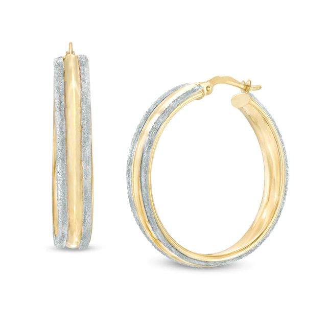 30mm Double Row Glitter Hoop Earrings in 10K Gold|Peoples Jewellers