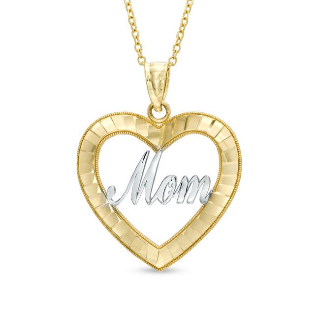 Diamond-Cut Heart with "MOM" Pendant in 10K Two-Tone Gold|Peoples Jewellers