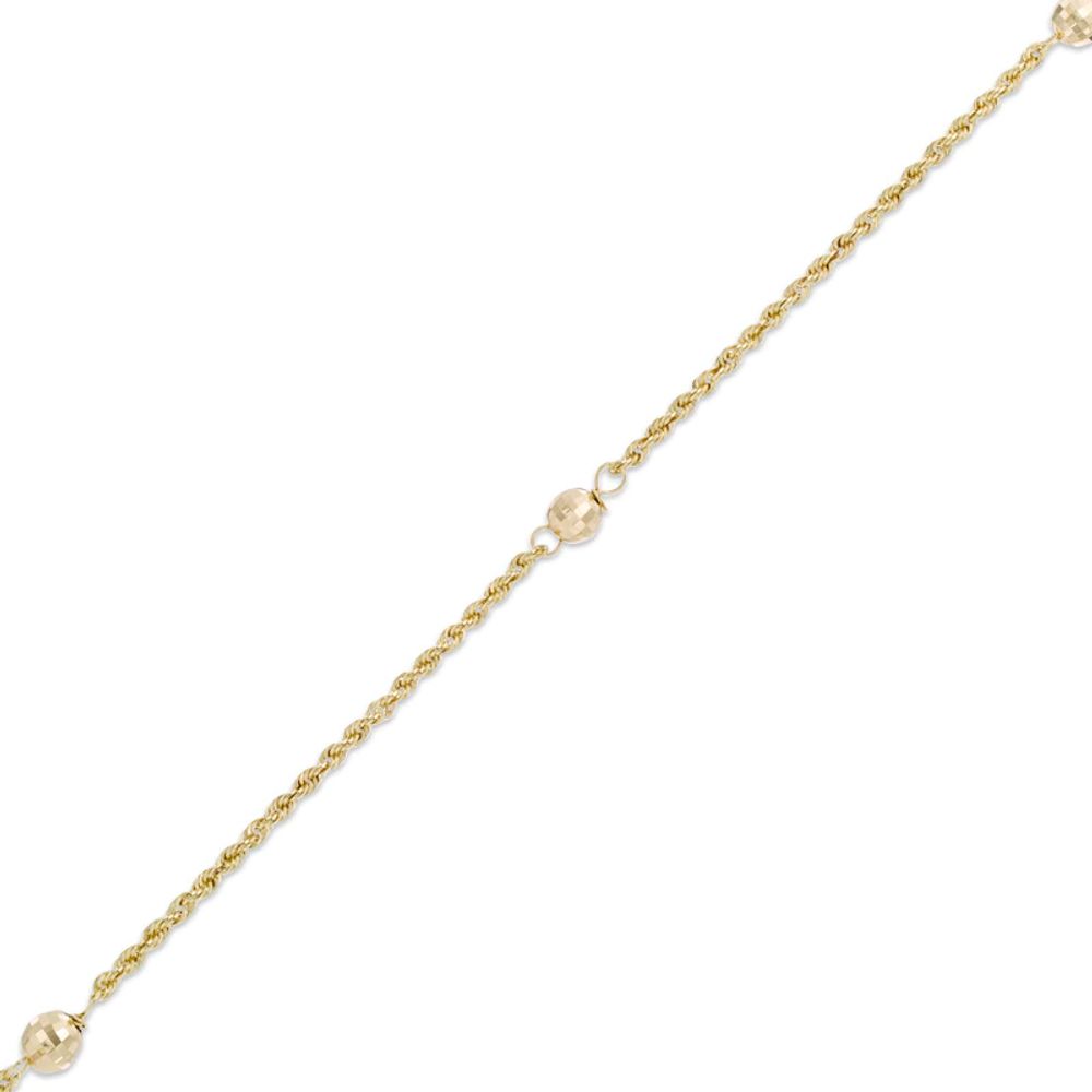 Diamond-Cut Ball Station Anklet in 10K Gold - 10"|Peoples Jewellers