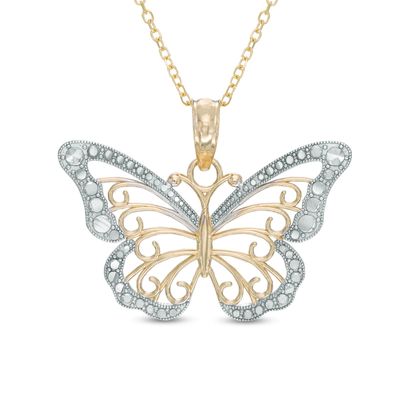 Diamond-Cut Scroll Butterfly Pendant in 10K Two-Tone Gold|Peoples Jewellers