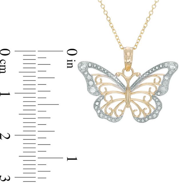 Diamond-Cut Scroll Butterfly Pendant in 10K Two-Tone Gold|Peoples Jewellers