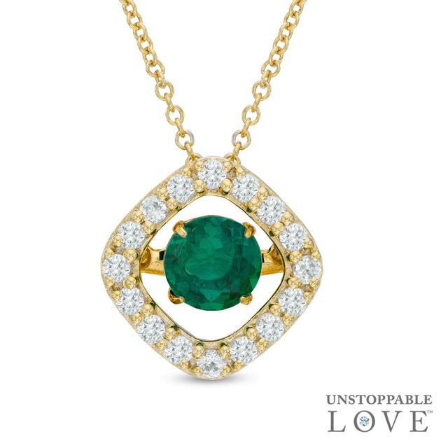 Unstoppable Love™ 6.0mm Lab-Created Emerald Frame Pendant in Sterling Silver with 14K Gold Plate|Peoples Jewellers