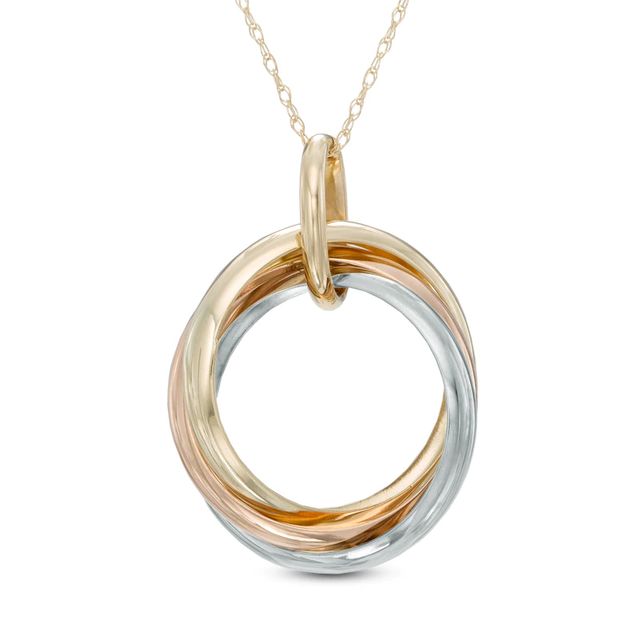 Large Intertwined Circles Pendant in 10K Tri-Tone Gold