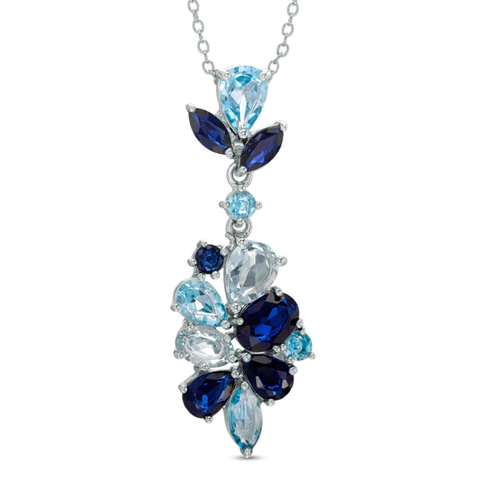 Blue Topaz and Lab-Created Blue Sapphire Cluster Pendant in Sterling Silver|Peoples Jewellers