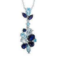 Blue Topaz and Lab-Created Blue Sapphire Cluster Pendant in Sterling Silver|Peoples Jewellers