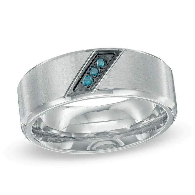 Men's Enhanced Blue Diamond Accent Slant Wedding Band in Two-Tone Stainless Steel - Size 10|Peoples Jewellers