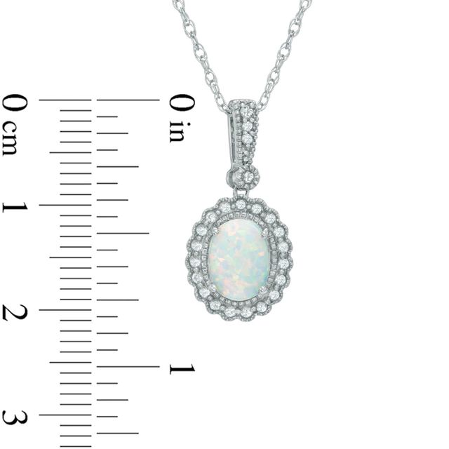 Oval Lab-Created Opal and White Sapphire Frame Pendant in Sterling Silver|Peoples Jewellers