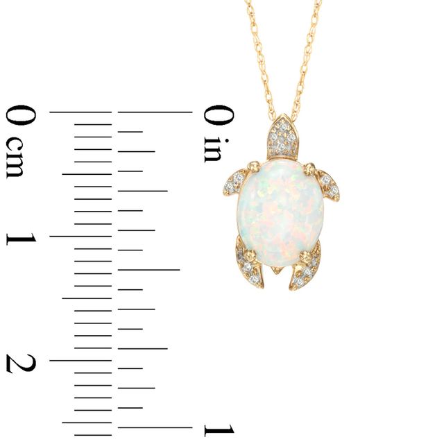 Oval Lab-Created Opal and Diamond Accent Turtle Pendant in Sterling Silver with 14K Gold Plate|Peoples Jewellers