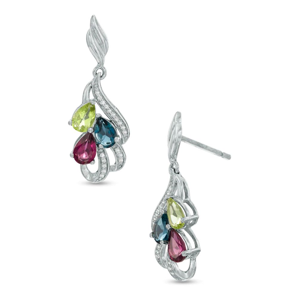 Multi-Gemstone and Diamond Accent Drop Earrings in Sterling Silver|Peoples Jewellers