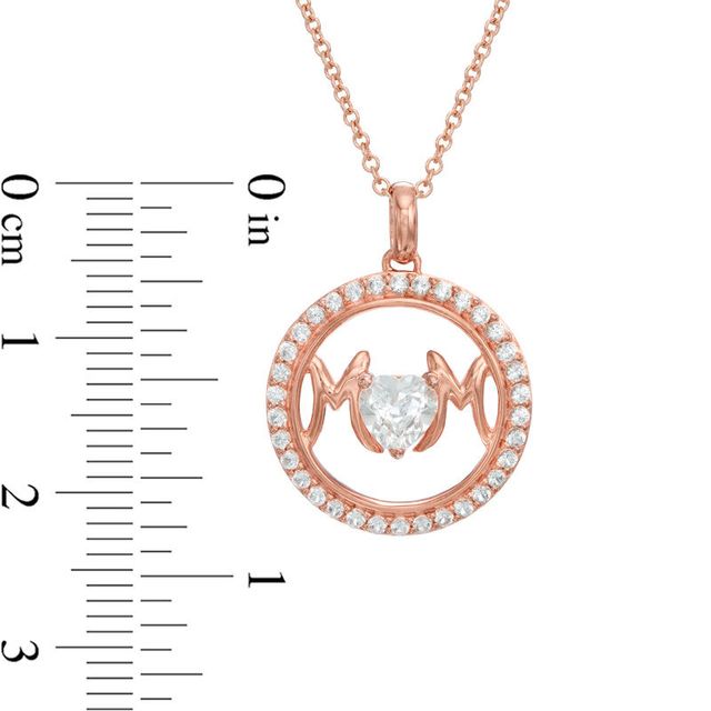 5.0mm Heart-Shaped Lab-Created White Sapphire "MOM" Circle Pendant in Sterling Silver with 14K Rose Gold Plate|Peoples Jewellers