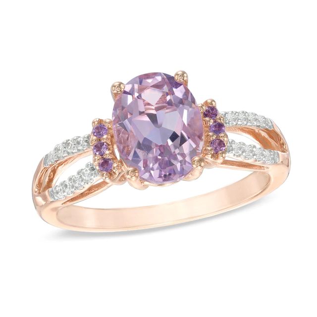 Oval Rose de France Amethyst and Lab-Created White Sapphire Ring in 10K Rose Gold|Peoples Jewellers