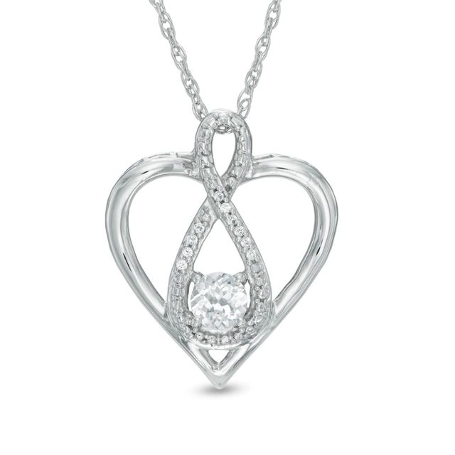 4.0mm Lab-Created White Sapphire and Diamond Accent Infinity Heart with "MOM" Pendant in Sterling Silver|Peoples Jewellers