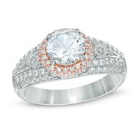 7.0mm Lab-Created White Sapphire Frame Ring in Sterling Silver and 18K Rose Gold Plate|Peoples Jewellers