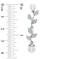5.0-6.5mm Freshwater Cultured Pearl and Lab-Created White Sapphire Floral Drop Earrings in Sterling Silver|Peoples Jewellers