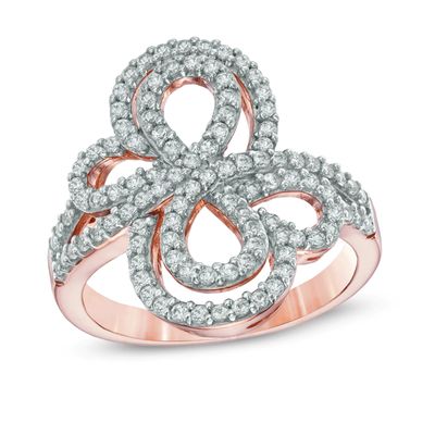 Lab-Created White Sapphire Abstract Clover Ring in Sterling Silver with 14K Rose Gold Plate|Peoples Jewellers