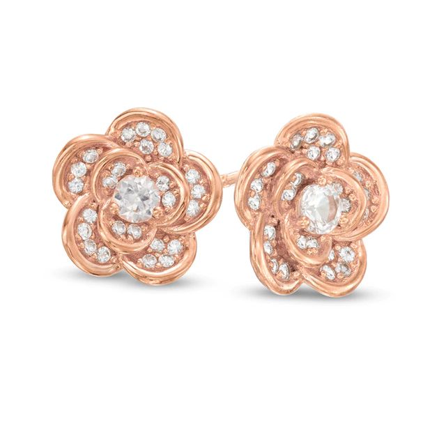 5.0mm Lab-Created White Sapphire Flower Stud Earrings in Sterling Silver with 18K Rose Gold Plate|Peoples Jewellers