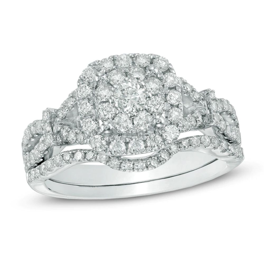 0.98 CT. T.W. Composite Diamond Frame Bridal Set in 14K White Gold|Peoples Jewellers