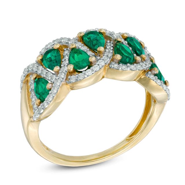 Pear-Shaped Lab-Created Emerald and White Sapphire Braid Ring in Sterling Silver with 14K Gold Plate|Peoples Jewellers