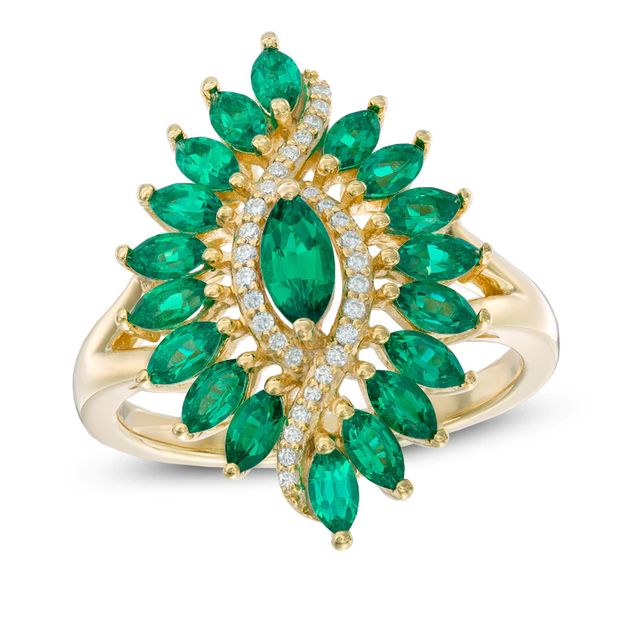 Marquise-Cut Lab-Created Emerald and White Sapphire Ring in Sterling Silver with 14K Gold Plate|Peoples Jewellers