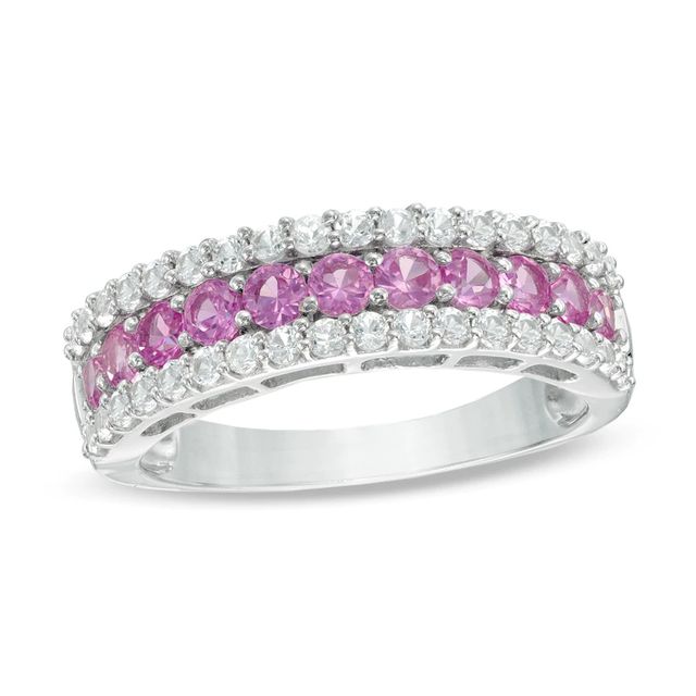 Lab-Created Pink and White Sapphire Band in Sterling Silver|Peoples Jewellers