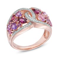 Rose de France Amethyst, Rhodolite Garnet and Lab-Created White Sapphire Ring in Sterling Silver with 14K Rose Gold Plate|Peoples Jewellers