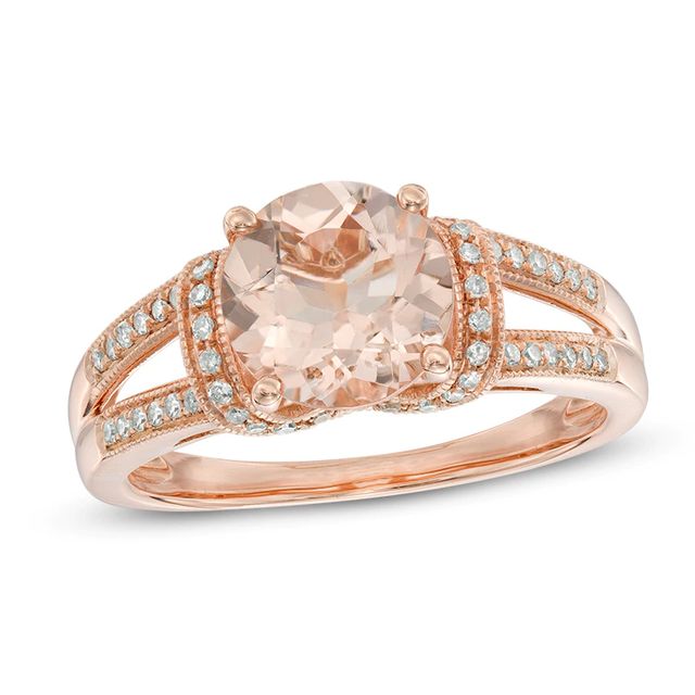 Your Stone Your Story™ 8.0mm Morganite and 0.14 CT. T.W. Diamond Collar Vintage-Style Ring in 14K Rose Gold|Peoples Jewellers