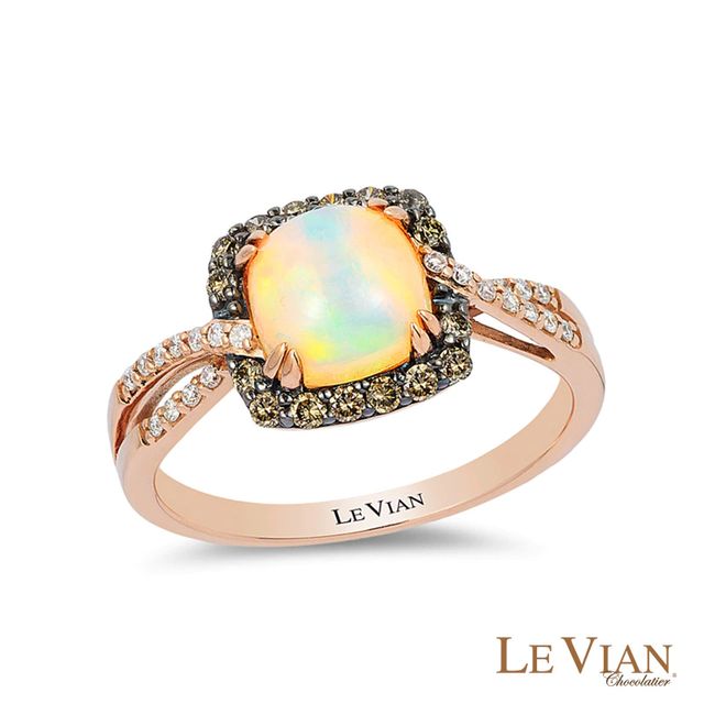 Le Vian® Neopolitan Opal™ and 0.28 CT. T.W. Diamond Frame Split Shank Ring in 14K Strawberry Gold™|Peoples Jewellers