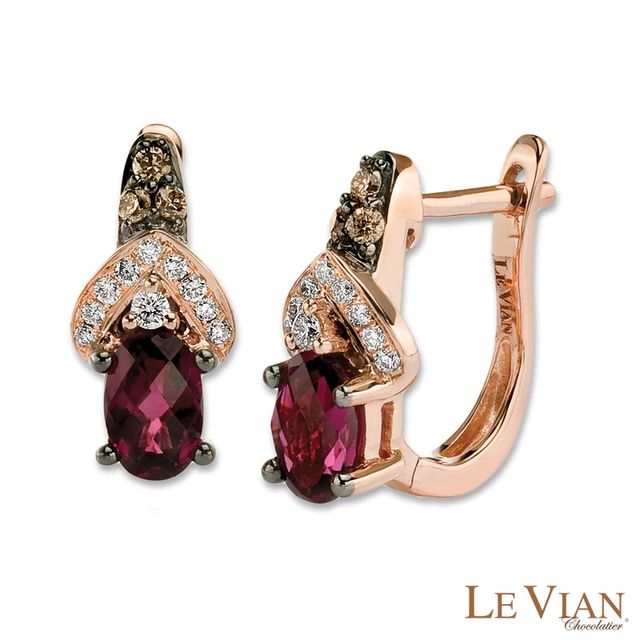 Le Vian® Raspberry Rhodolite™ and 0.22 CT. T.W. Diamond Earrings in 14K Strawberry Gold™|Peoples Jewellers