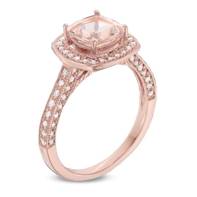 Your Stone Your Story™ 7.0mm Cushion-Cut Morganite and 0.27 CT. T.W. Diamond Frame Ring in 14K Rose Gold