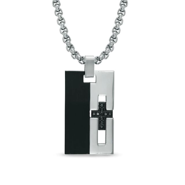 Men's 0.13 CT. T.W. Black Diamond Cross Pendant in Two-Tone Stainless Steel - 24"