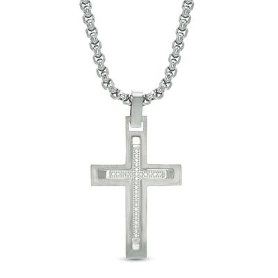 Men's 0.13 CT. T.W. Diamond Cross Pendant in Stainless Steel - 24"|Peoples Jewellers